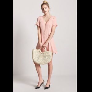 F21 Button Front Mini Dress in Peach